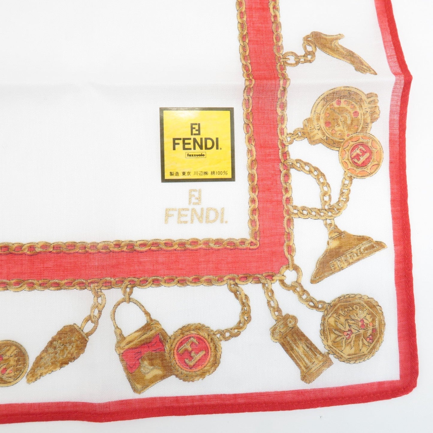 FENDI Set of 5 Cotton 100% Handkerchief Pink Navy Red White