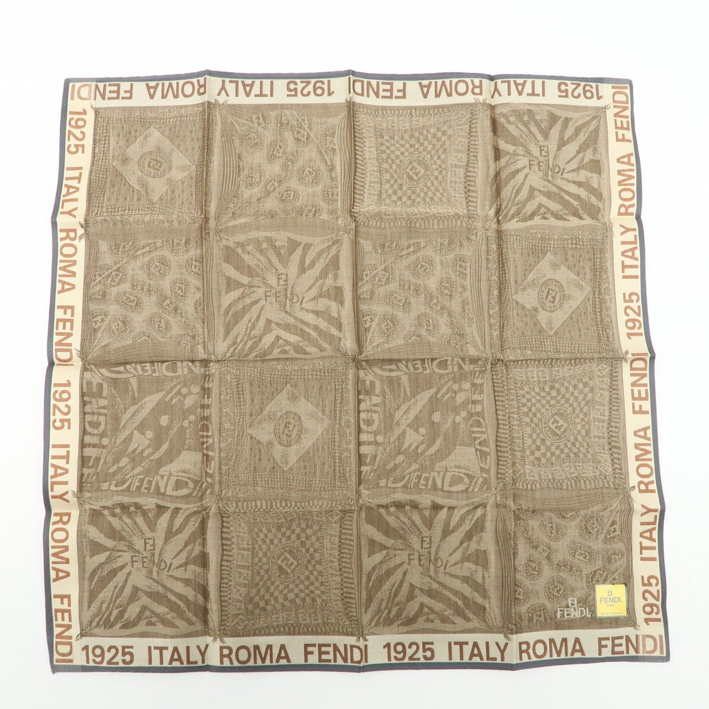 FENDI Set of 5 Cotton 100% Handkerchief Brown Beige Yellow White