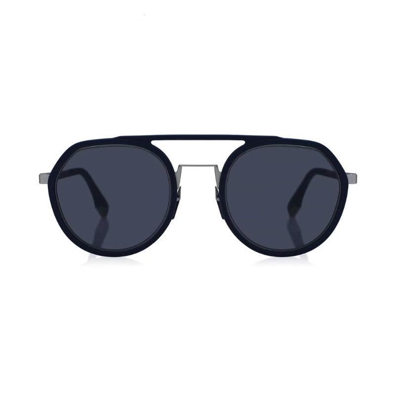 Fendi Sunglasses Round Full Rim, Matte Blue Silver Frame and Blue Lens FE40040U90V