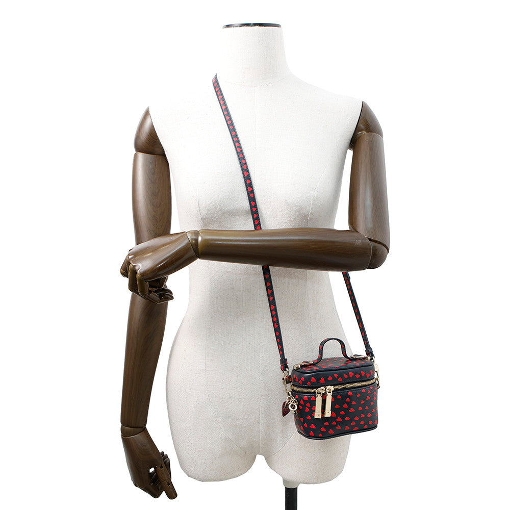 Dior Heart 2-Way Shoulder Vanity Pouch Navy/Red Leather