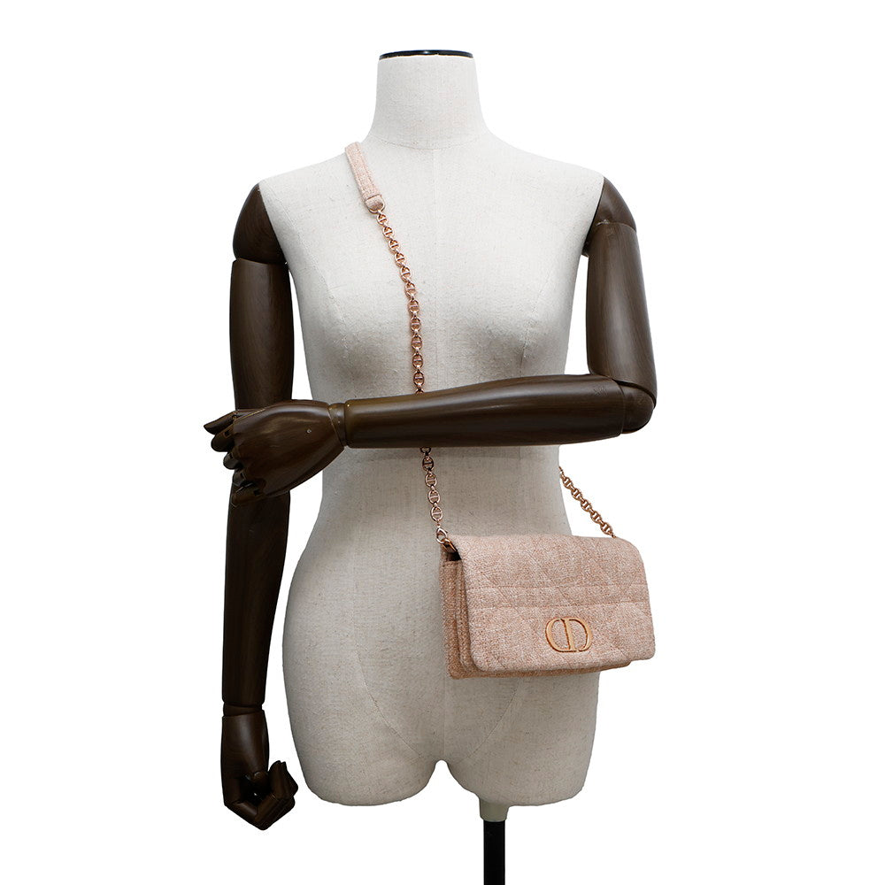 Dior Caro ChainShoulder Bag Pink Tweed