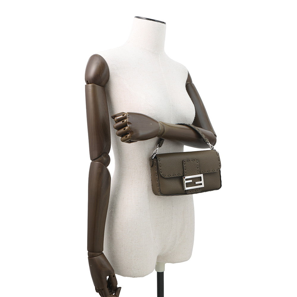 FENDI Selleria Baguette 2-Way Chain Shoulder Bag Khaki8BS017 Leather Size Mini