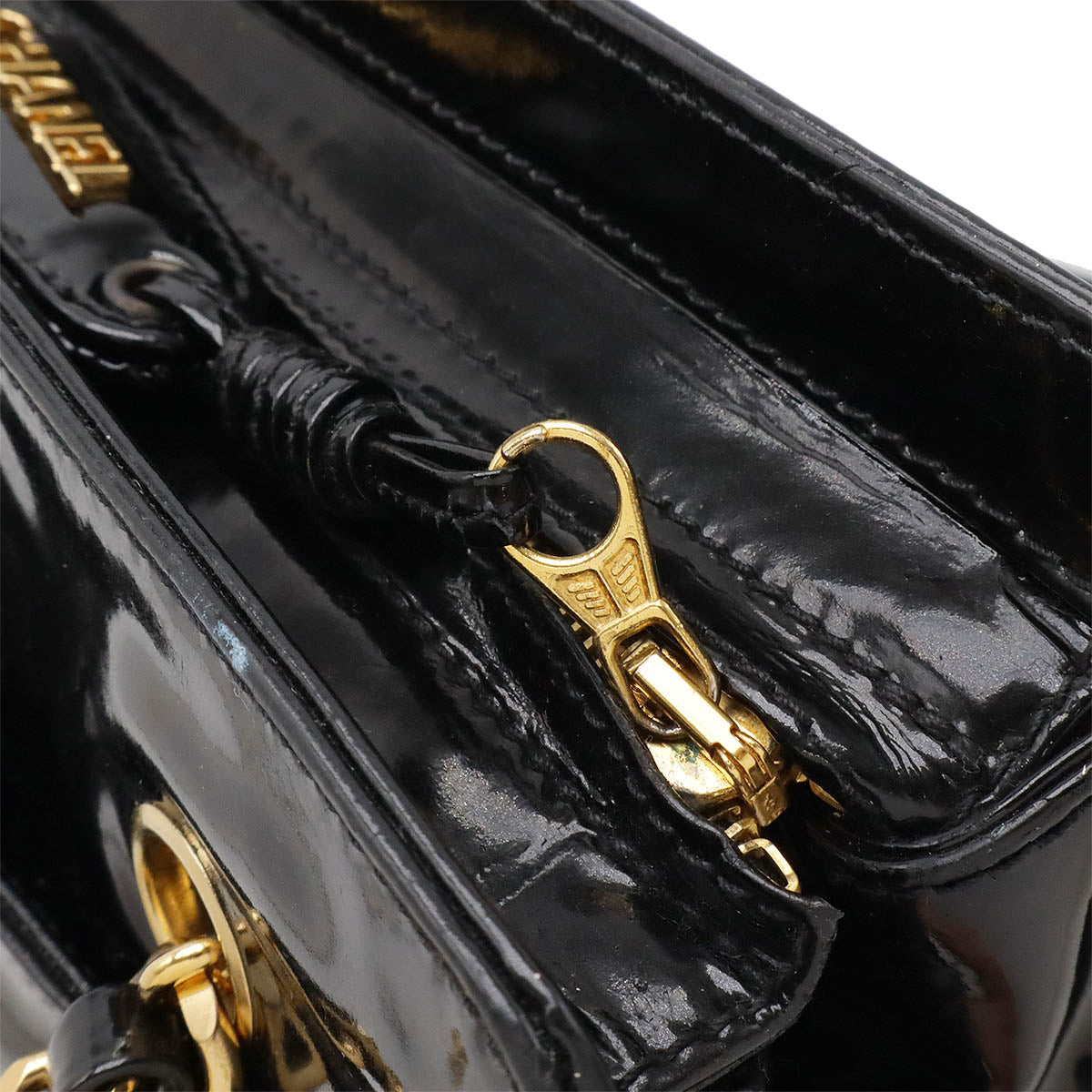 Chanel Enamel Coco 2way Shoulder Bag Black Gold Hardware
