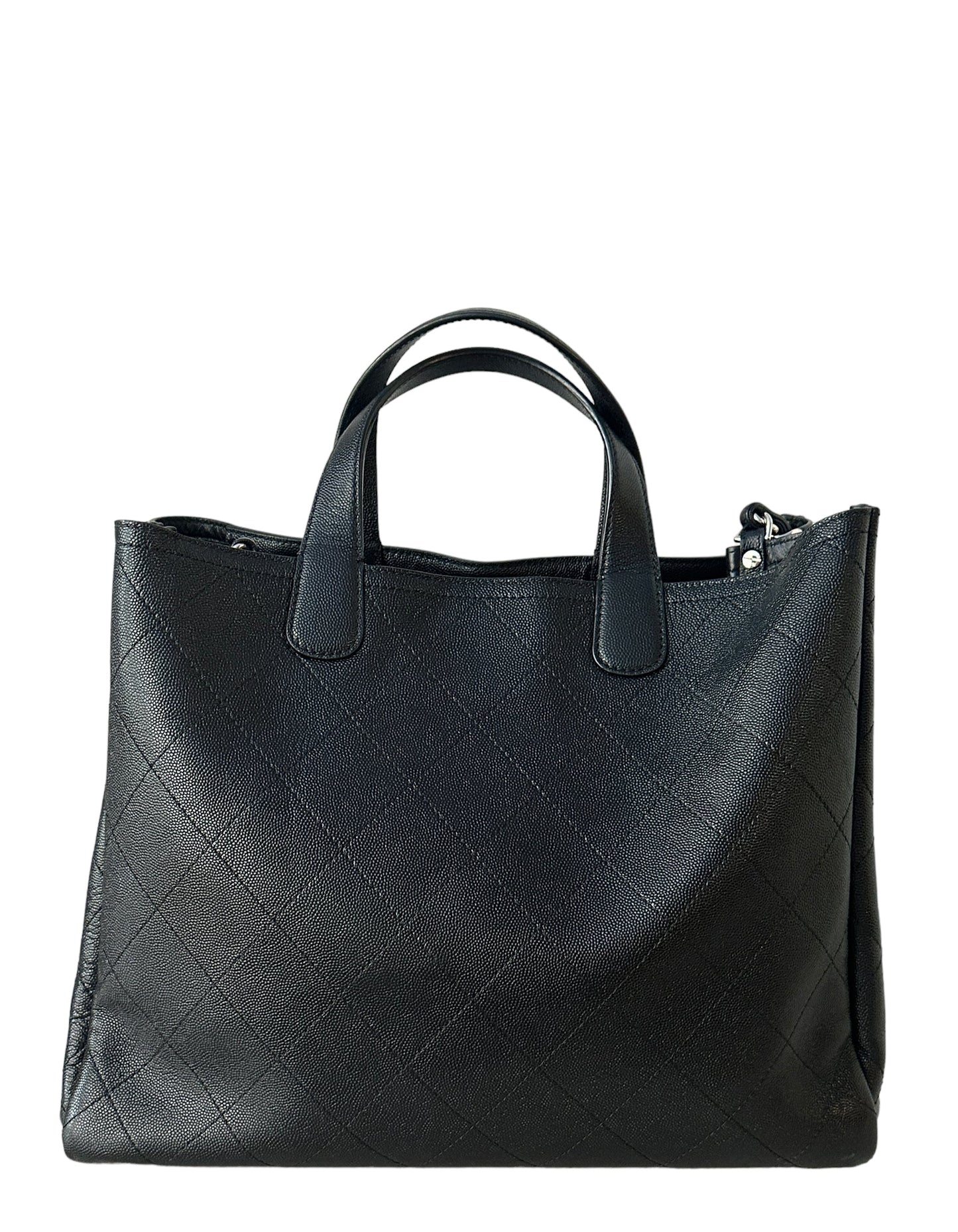 Chanel Black Caviar Leather Quilted CC Tote Bag - Rovelle Bags