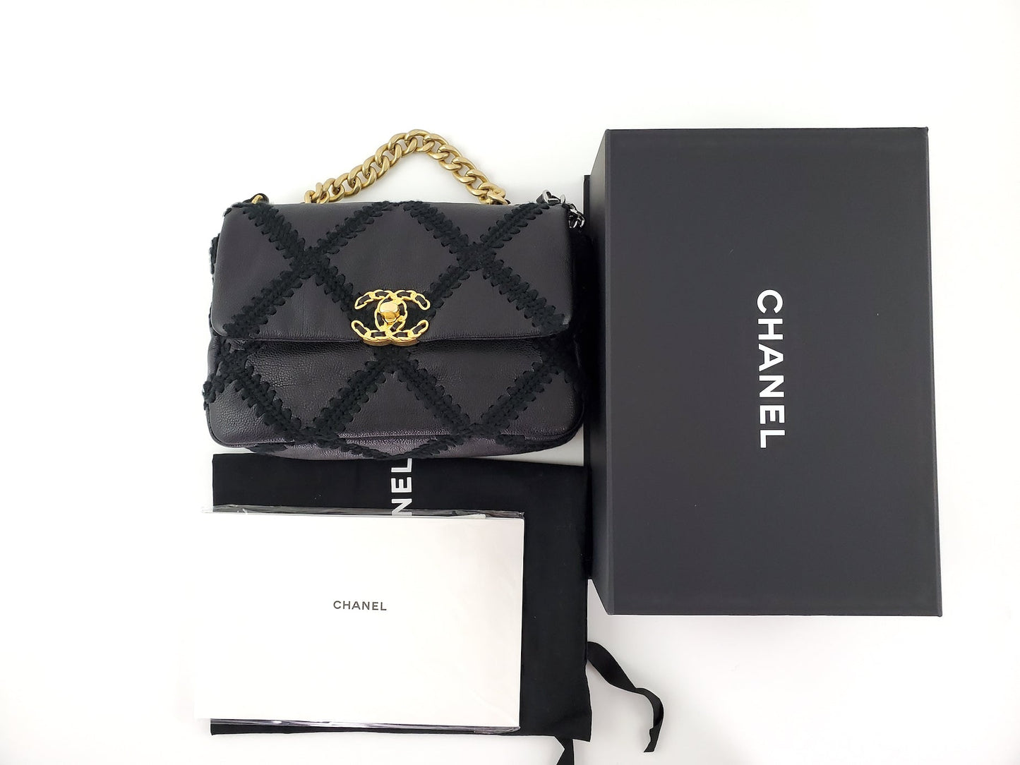 Chanel 19 Black Crochet Calfskin Quilted Handbag - Rovelle Bags