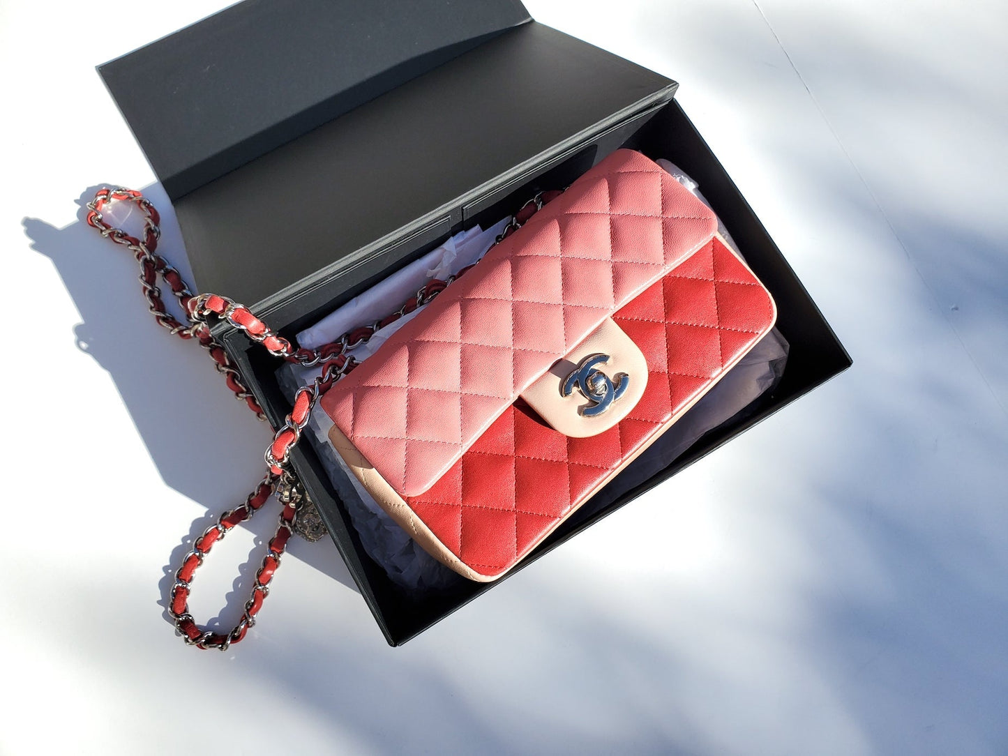 Chanel Rectangular Mini Valentine Charm Tri-color Flap Bag - Rovelle Bags