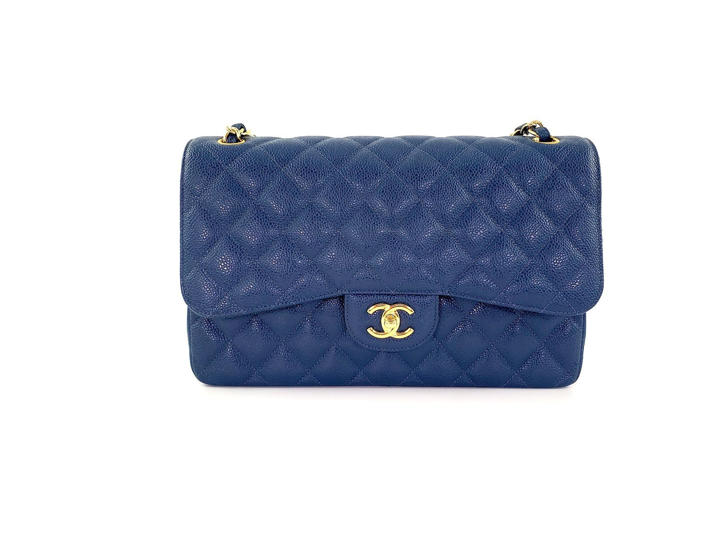 Chanel Blue 2018 Caviar Jumbo Classic Flap Bag - Rovelle Bags