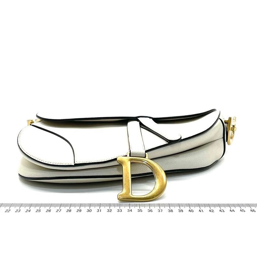 Dior Saddle White Medium Grained Leather Handbag