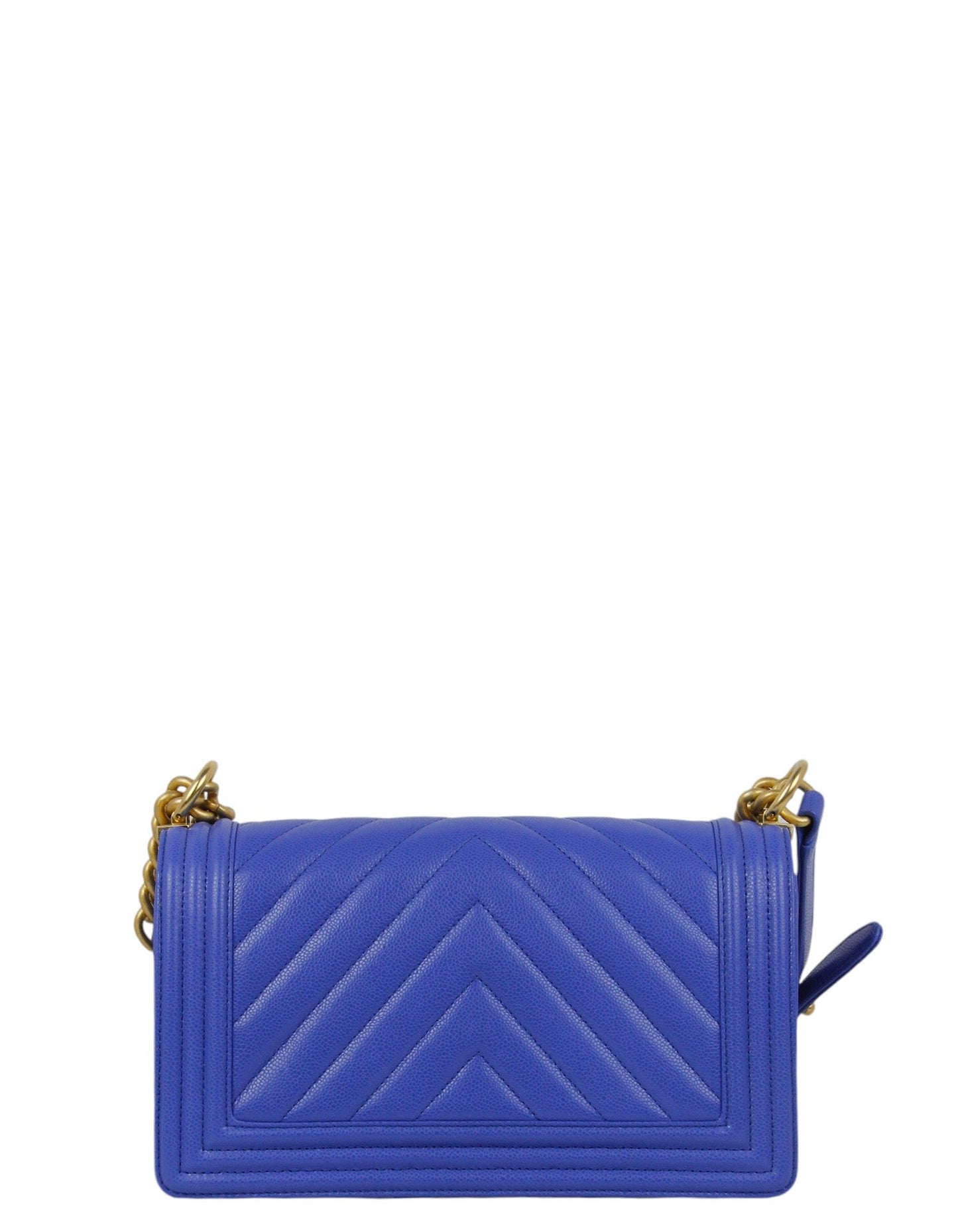 Chanel Cobalt Caviar Chevron Quilted Medium Handbag - Rovelle Bags
