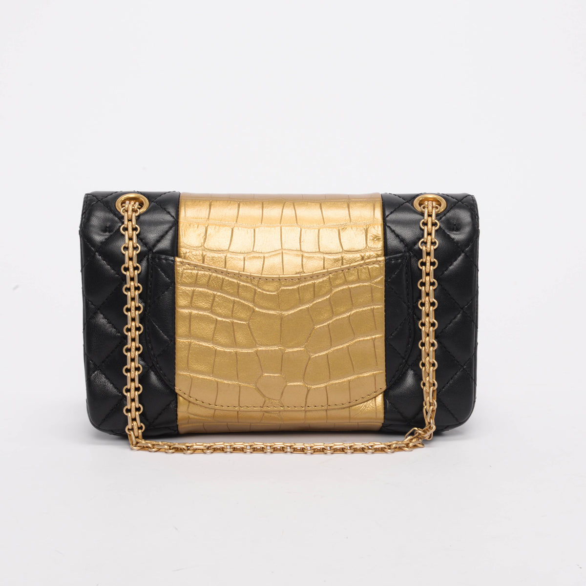 Chanel Black Lambskin Croc Embossed 2.55 Flap Bag - Rovelle Bags