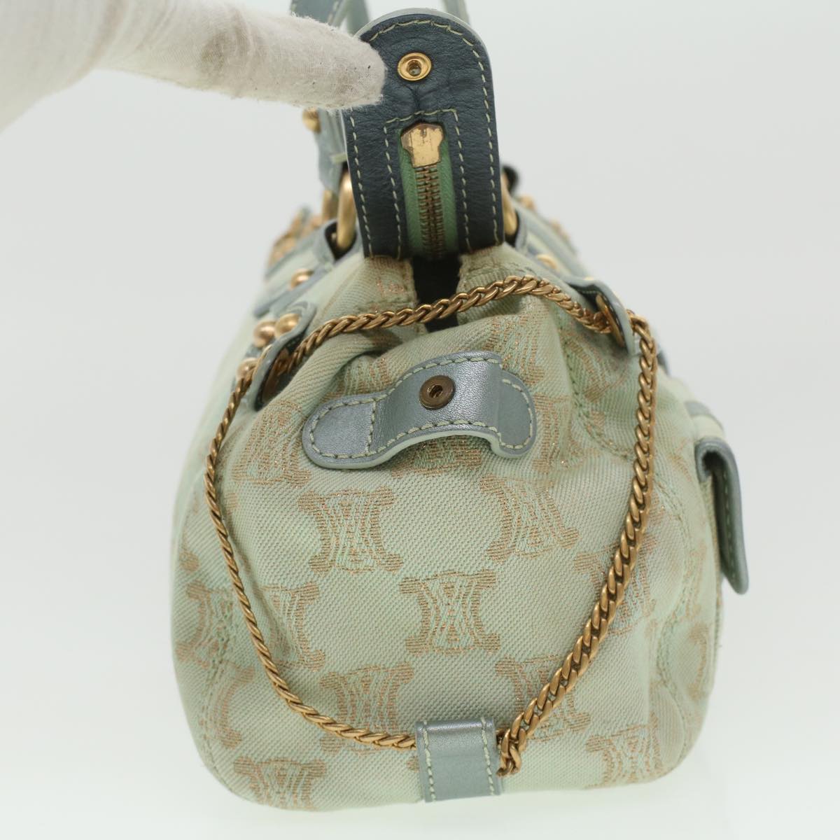 Luxury CELINE Paris Macadam Canvas Shoulder Bag Light Blue 35668