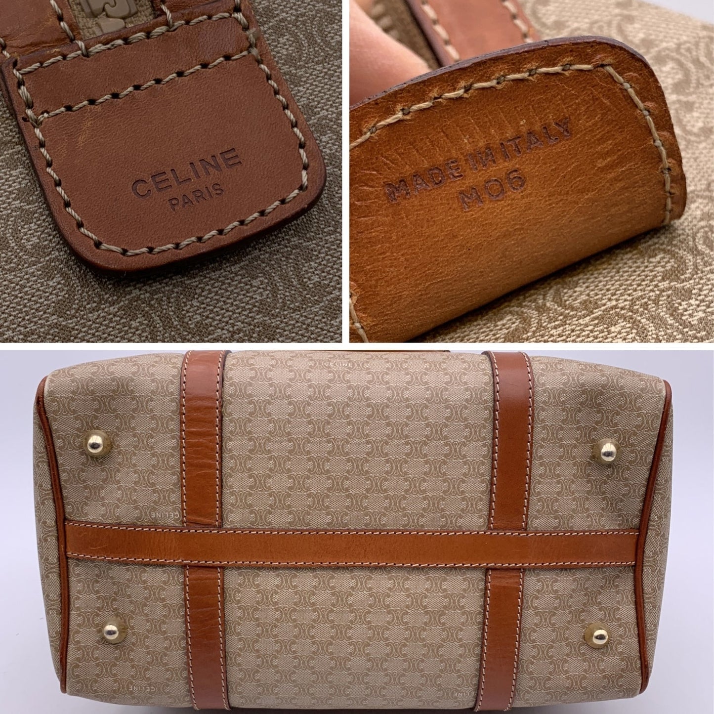 Luxury CELINE Beige Macadam Canvas Duffel Duffle Boston Bag