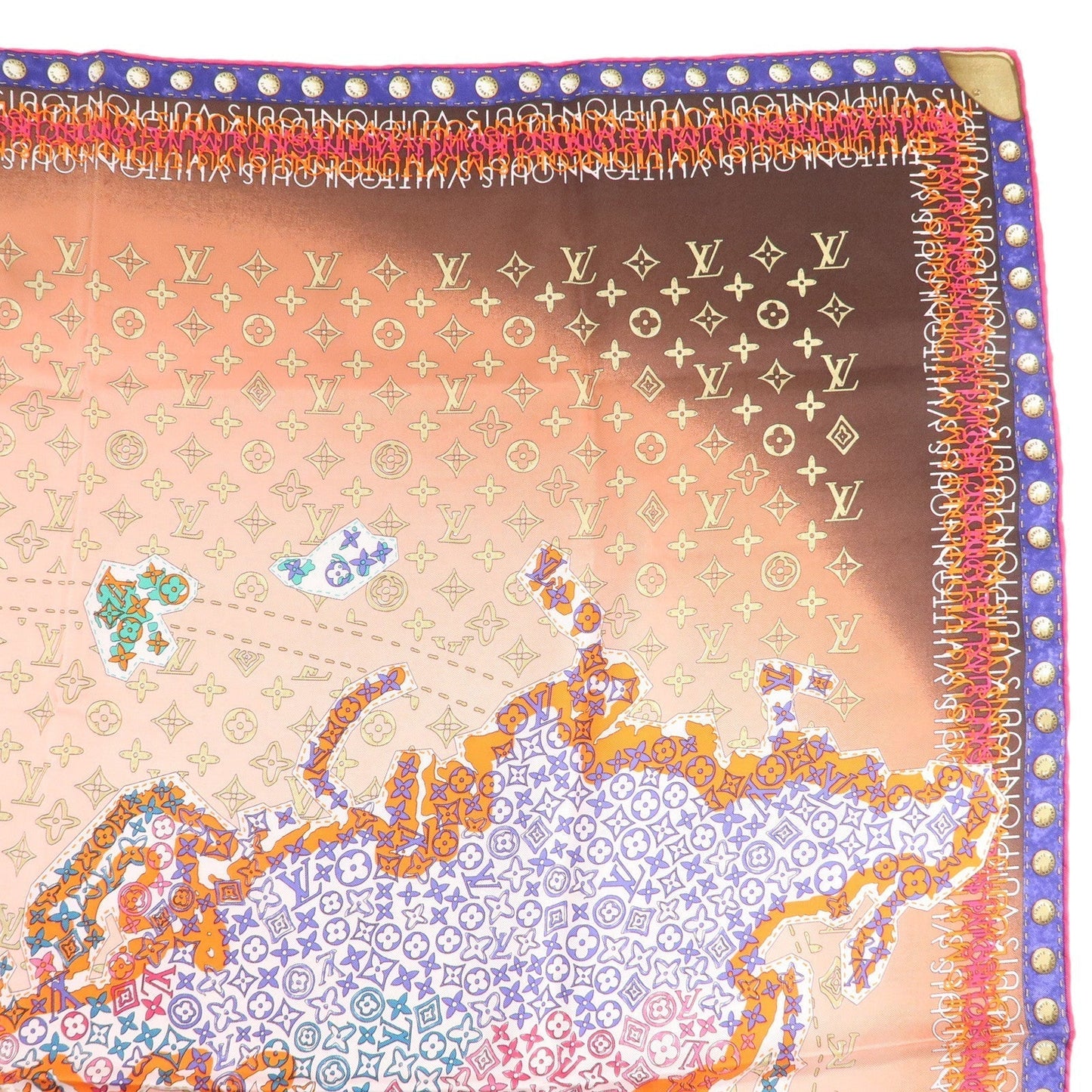 Louis Vuitton Monogram 100% Silk Scarf World Map Brown Pink