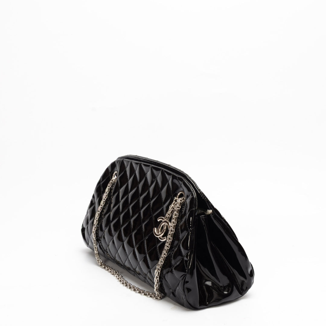 Chanel Black Quilted Patent Leather Small Handbag - Rovelle Bags