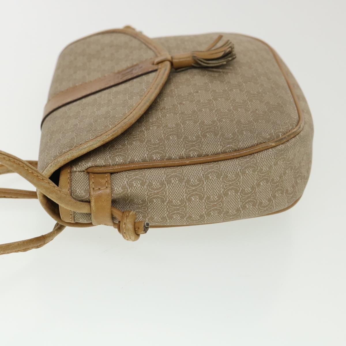 Luxury CELINE Macadam Canvas Shoulder Bag PVC Leather Beige 39182