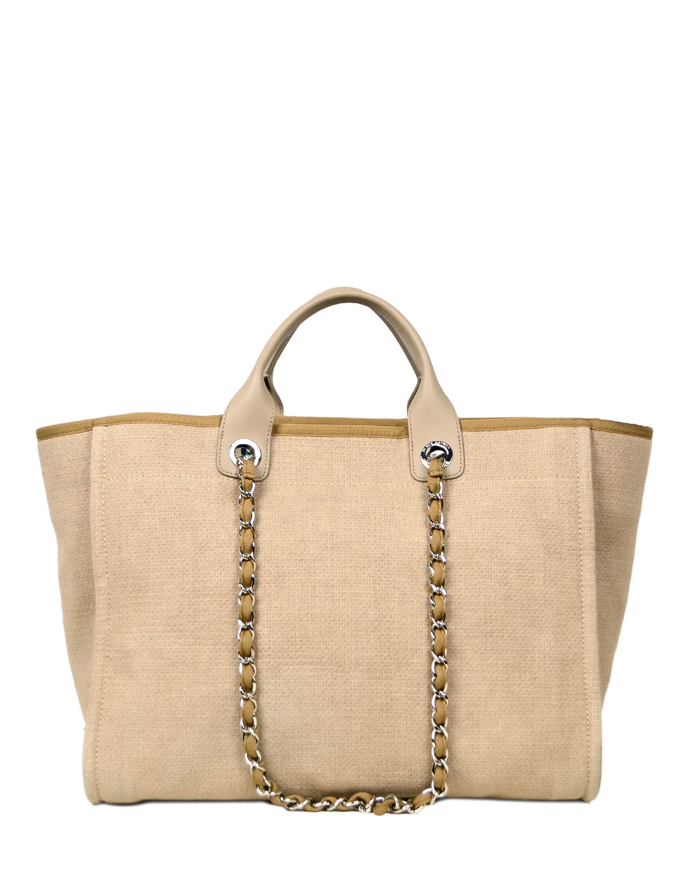 Chanel Ecru Beige Canvas Medium Deauville Tote Bag - Rovelle Bags