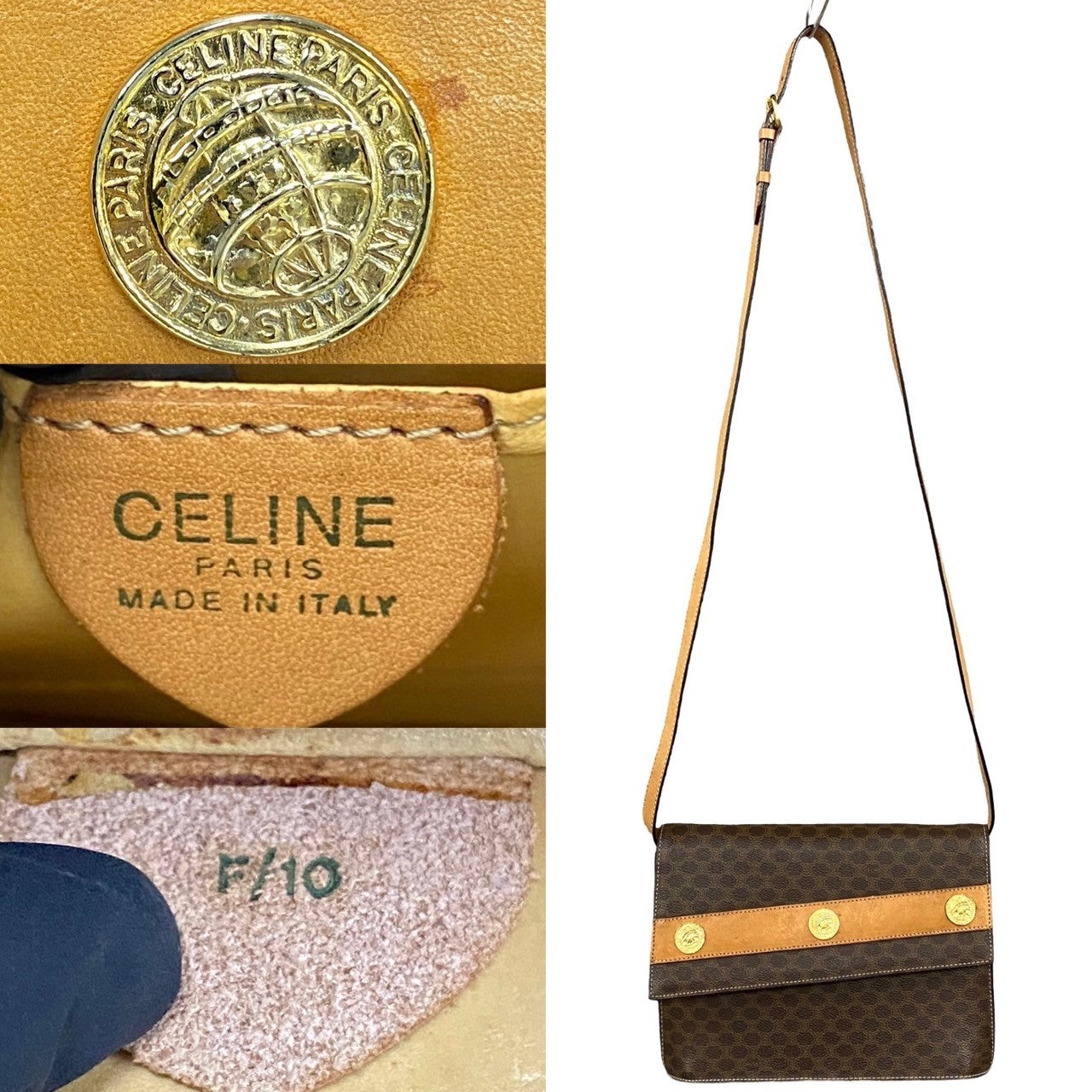 CELINE Shoulder Bag Leather, PVC Brown Macadam Blason Triomphe Pattern Women