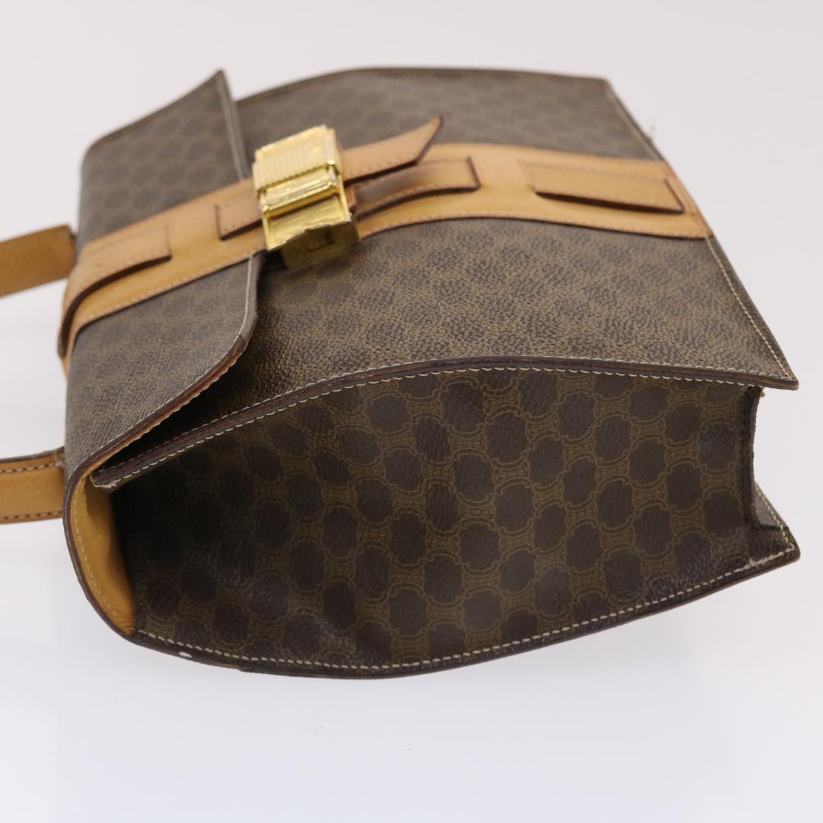 Luxury CELINE Macadam Canvas Hand Bag PVC Leather Brown 49820