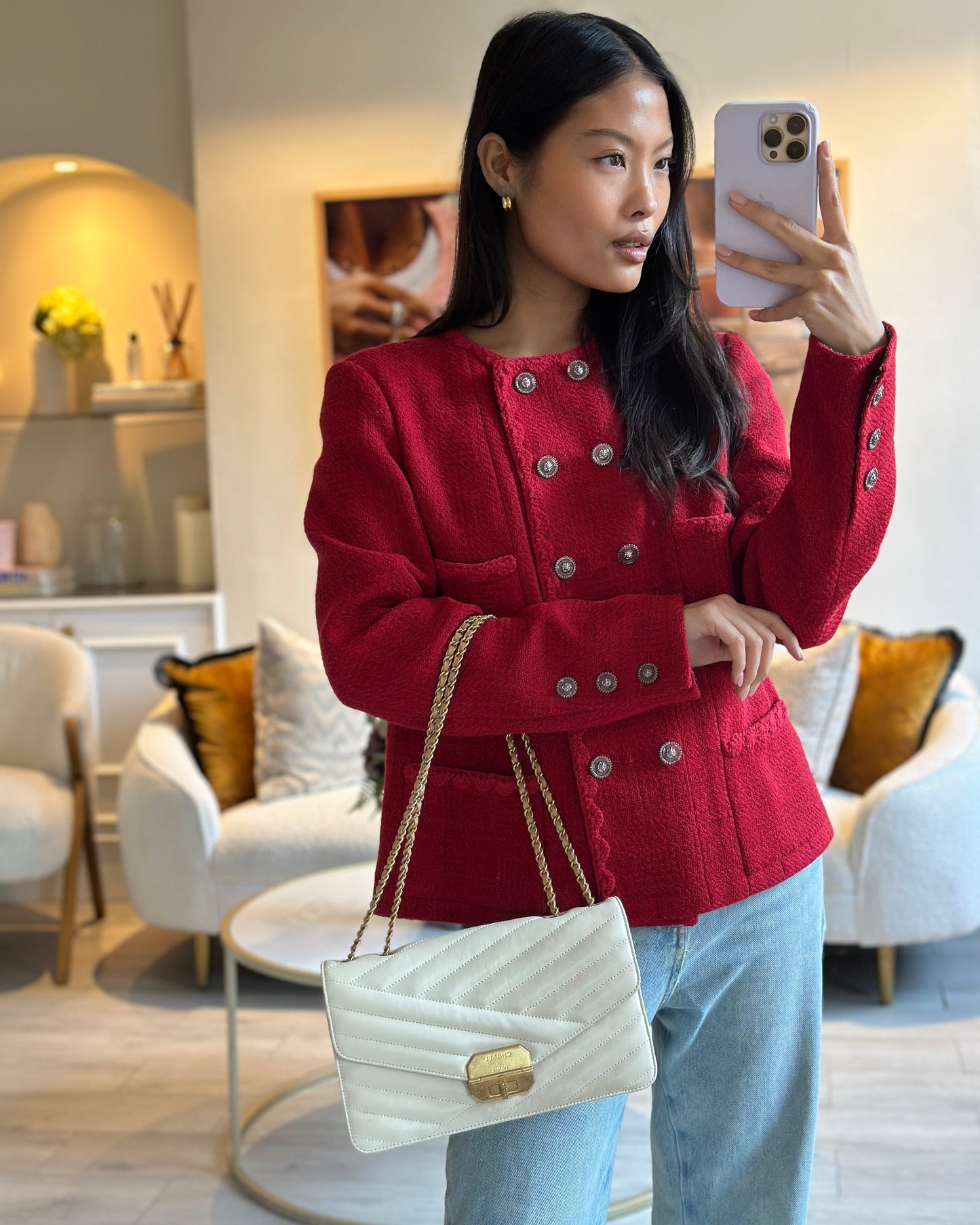 Chanel Cream Gabrielle Quilted Calfskin Handbag - Rovelle Bags