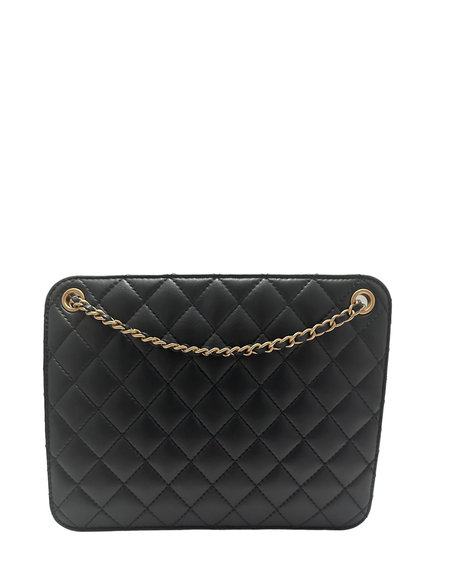 Chanel Black Calfskin Leather Quilted CC Tote Bag - Rovelle Bags
