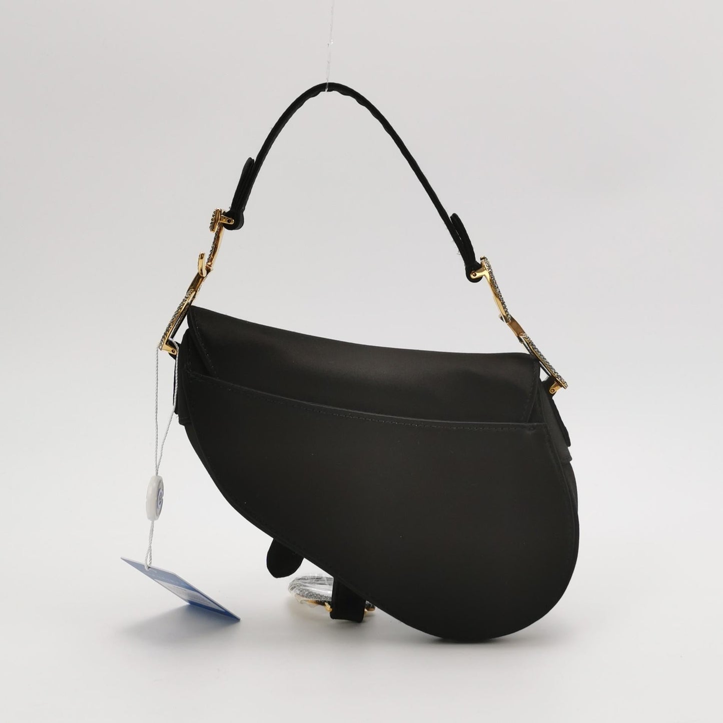 Dior Saddle Mini Silk Satin Handbag Black with crystals