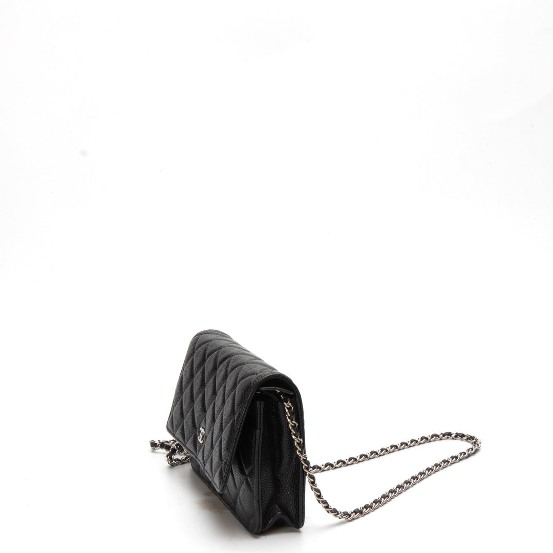 Chanel Black Caviar Quilted Wallet on Crossbody Bag - Rovelle Bags