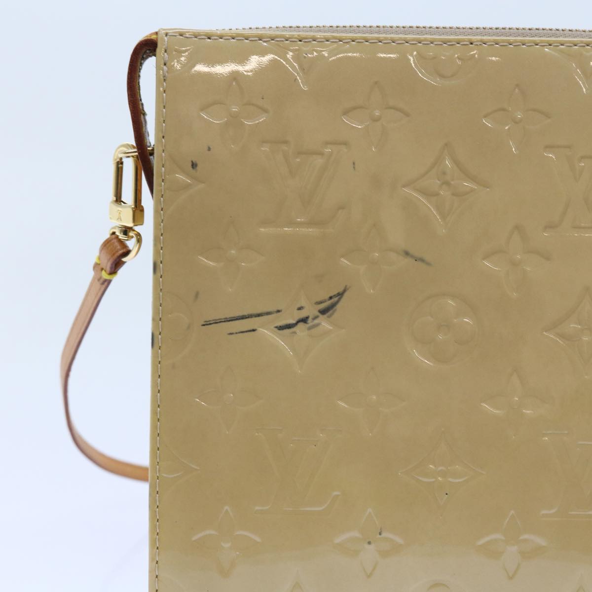 LOUIS VUITTON Monogram Vernis Motto Accessory Pouch Beige M91136 LV Auth 53033