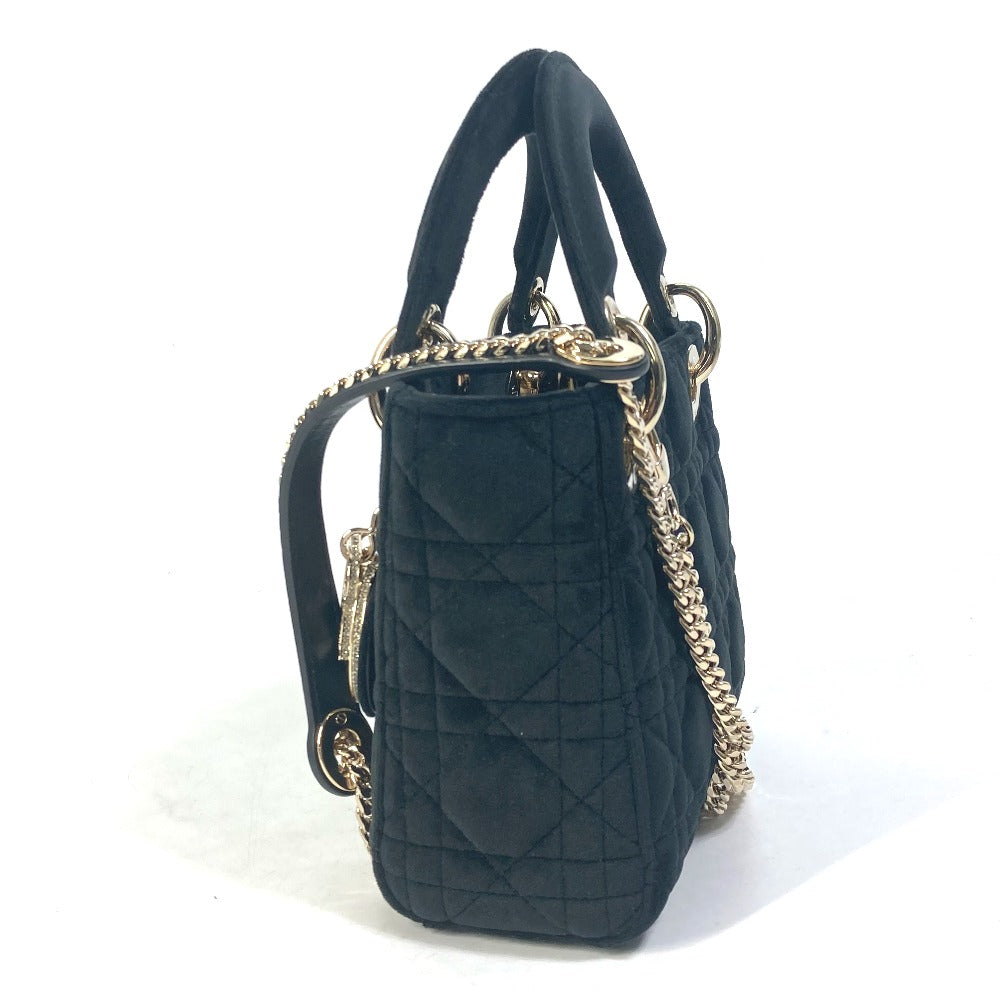 Dior Handbag Velor / leather black LADY DIOR Chain Lady Dior Cannage Mini Women