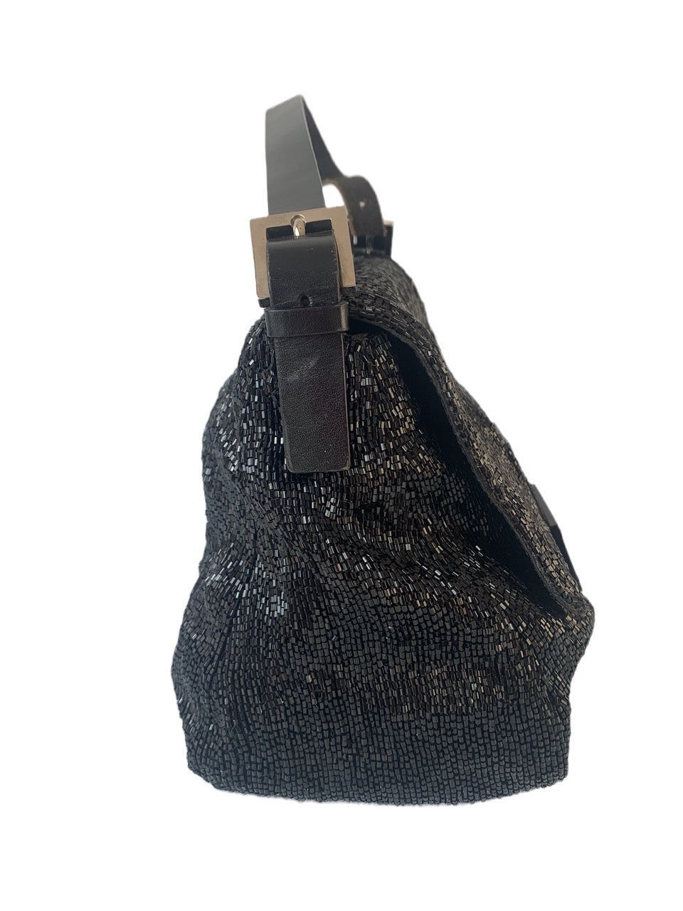 Fendi Mamma Baguette Black Beaded Shoulder Bag
