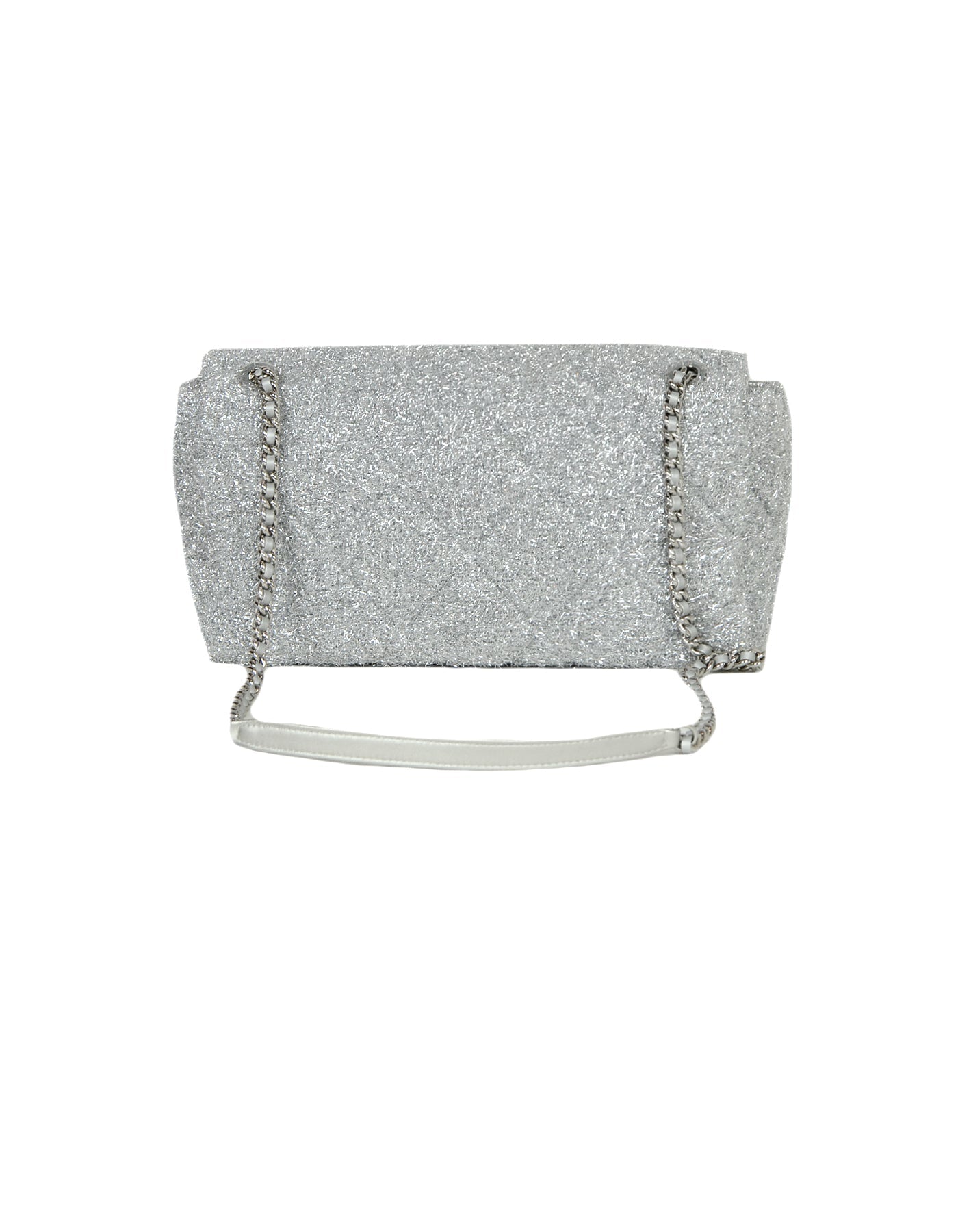 Chanel Silver Quilted Knit Pluto Glitter Flap Bag - Rovelle Bags