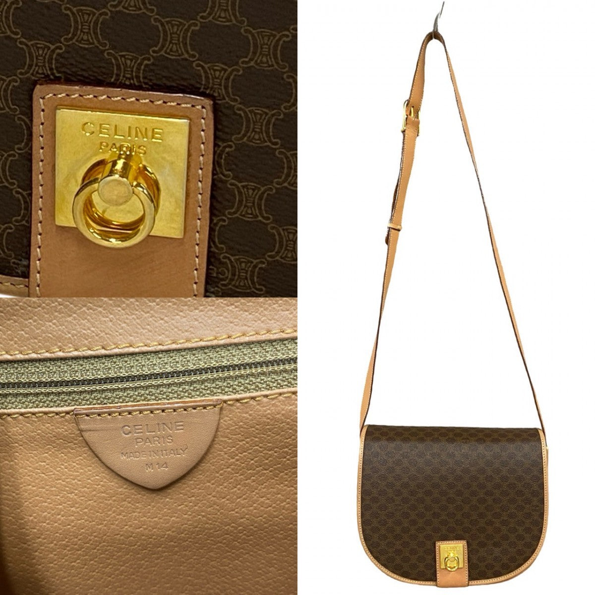 CELINE Shoulder Bag Leather, PVC Brown RingMetal logo Macadam Blason TriomphePattern Women
