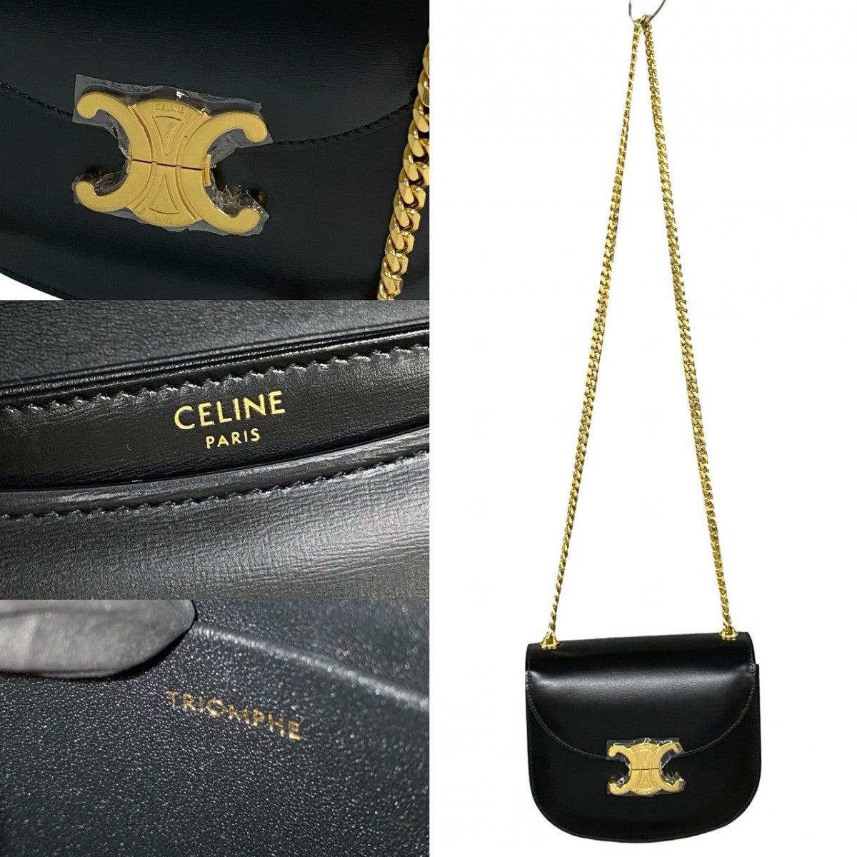 CELINE Shoulder Bag leather black Teen Chain Busas Women