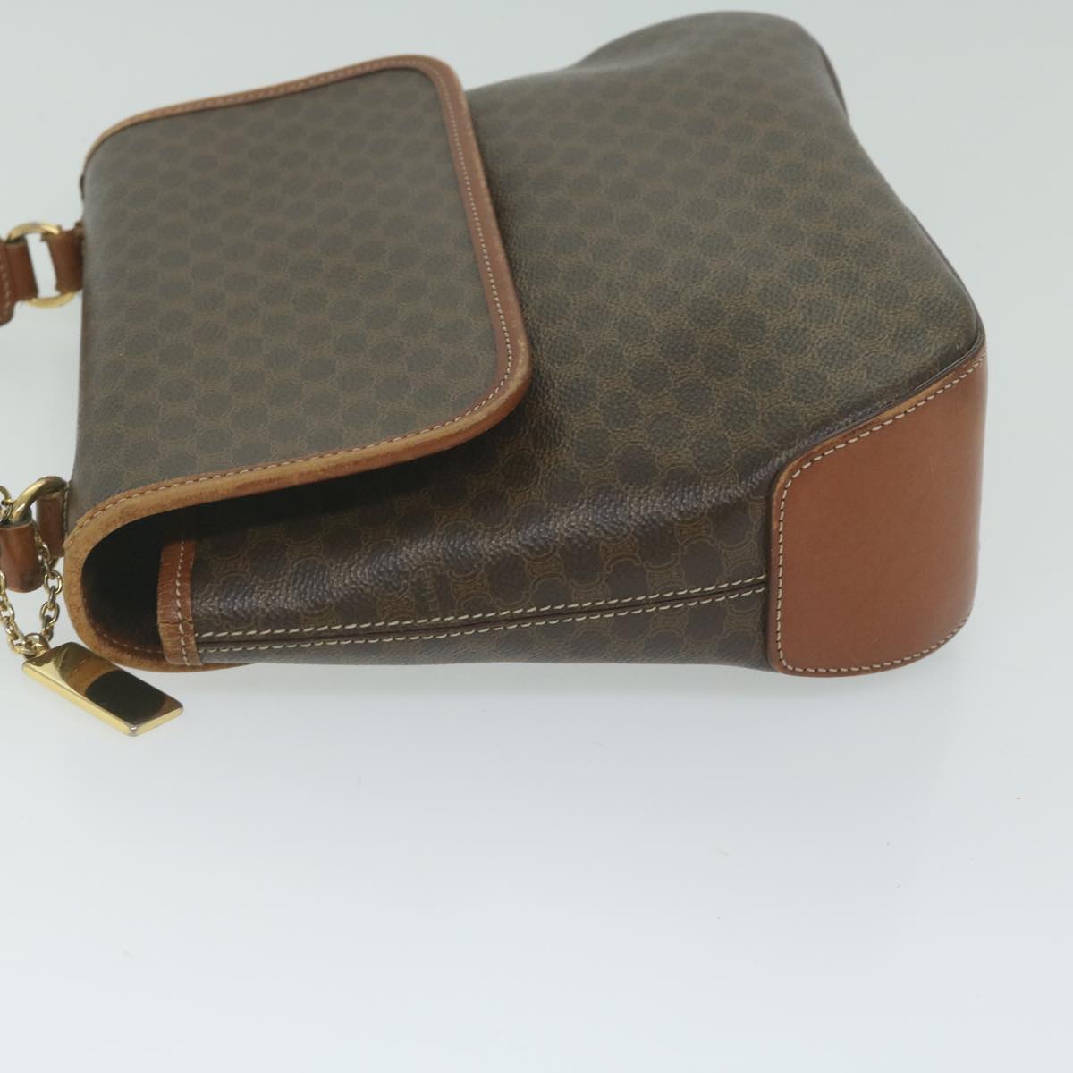 Luxury CELINE Macadam Canvas Hand Bag PVC Leather 2way Brown 62941