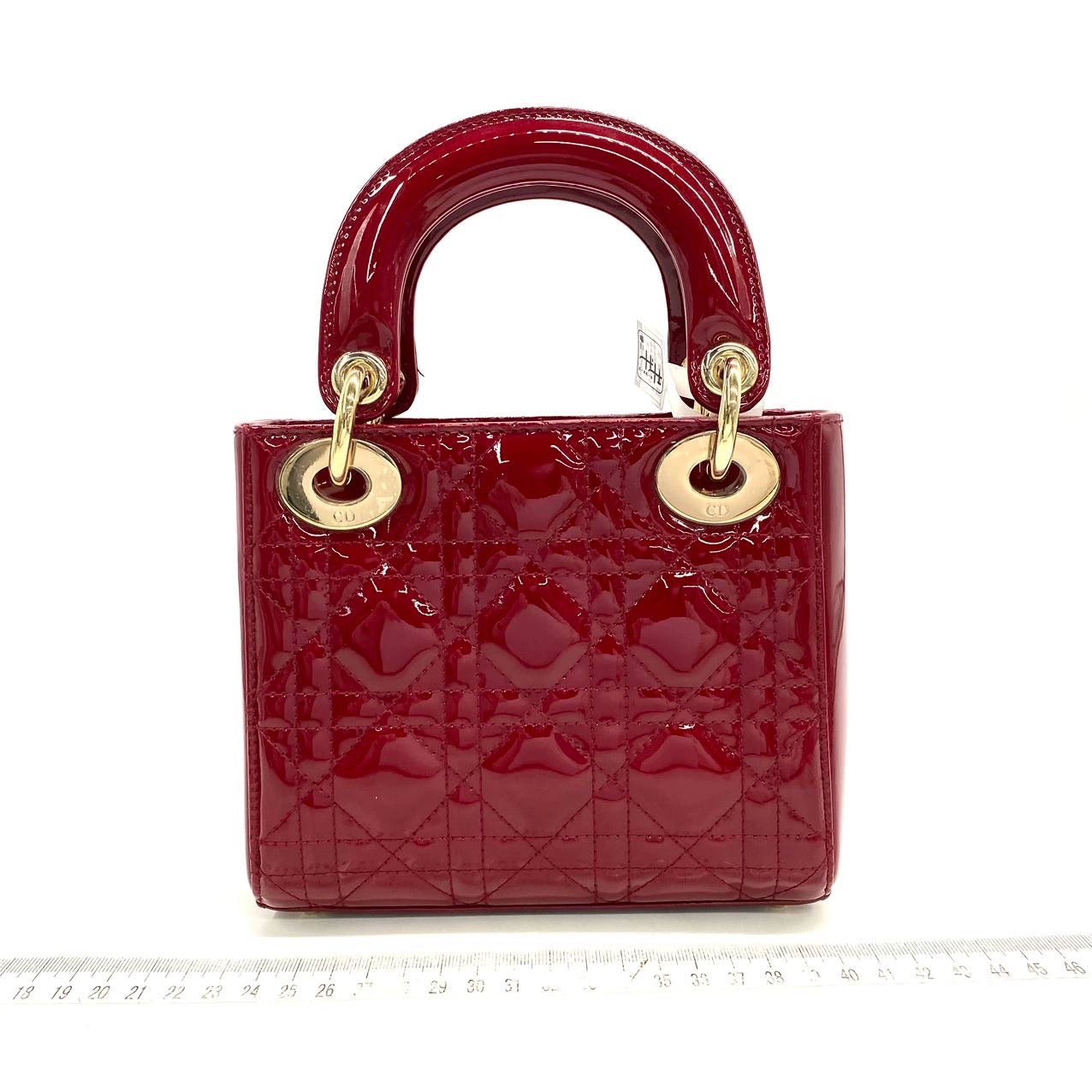 Lady Dior Mini Handbag Burgundy Red Patent Leather Gold-tone Chain Strap
