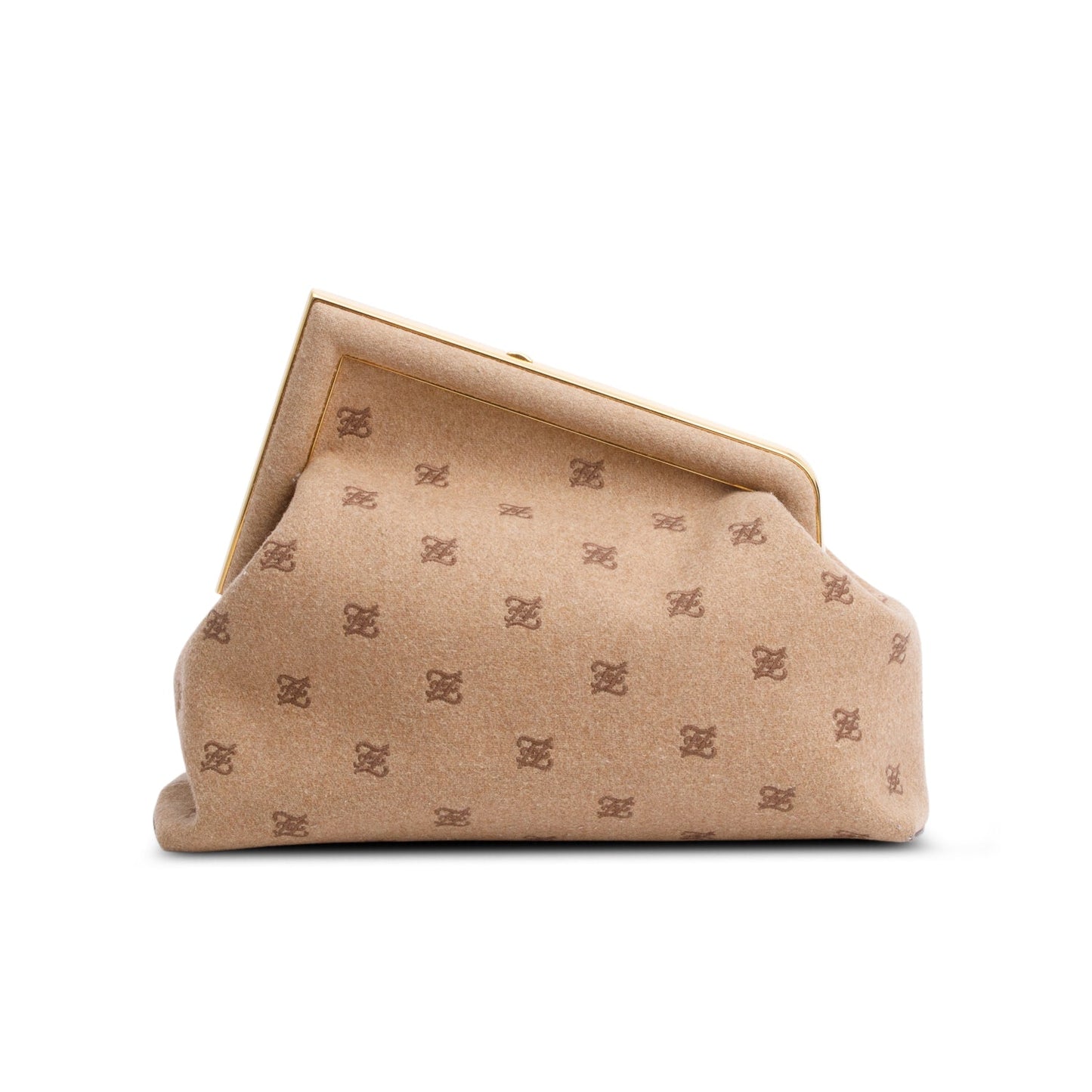Fendi Beige Flannel Karligraphy Embroidered Medium First Bag