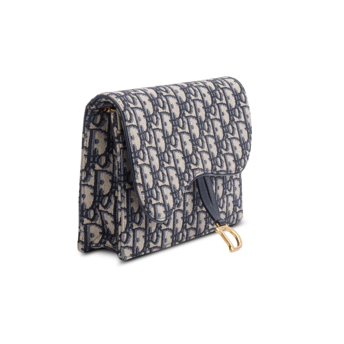 Christian Dior 2021 Blue Oblique Medium Saddle Pouch with Chain