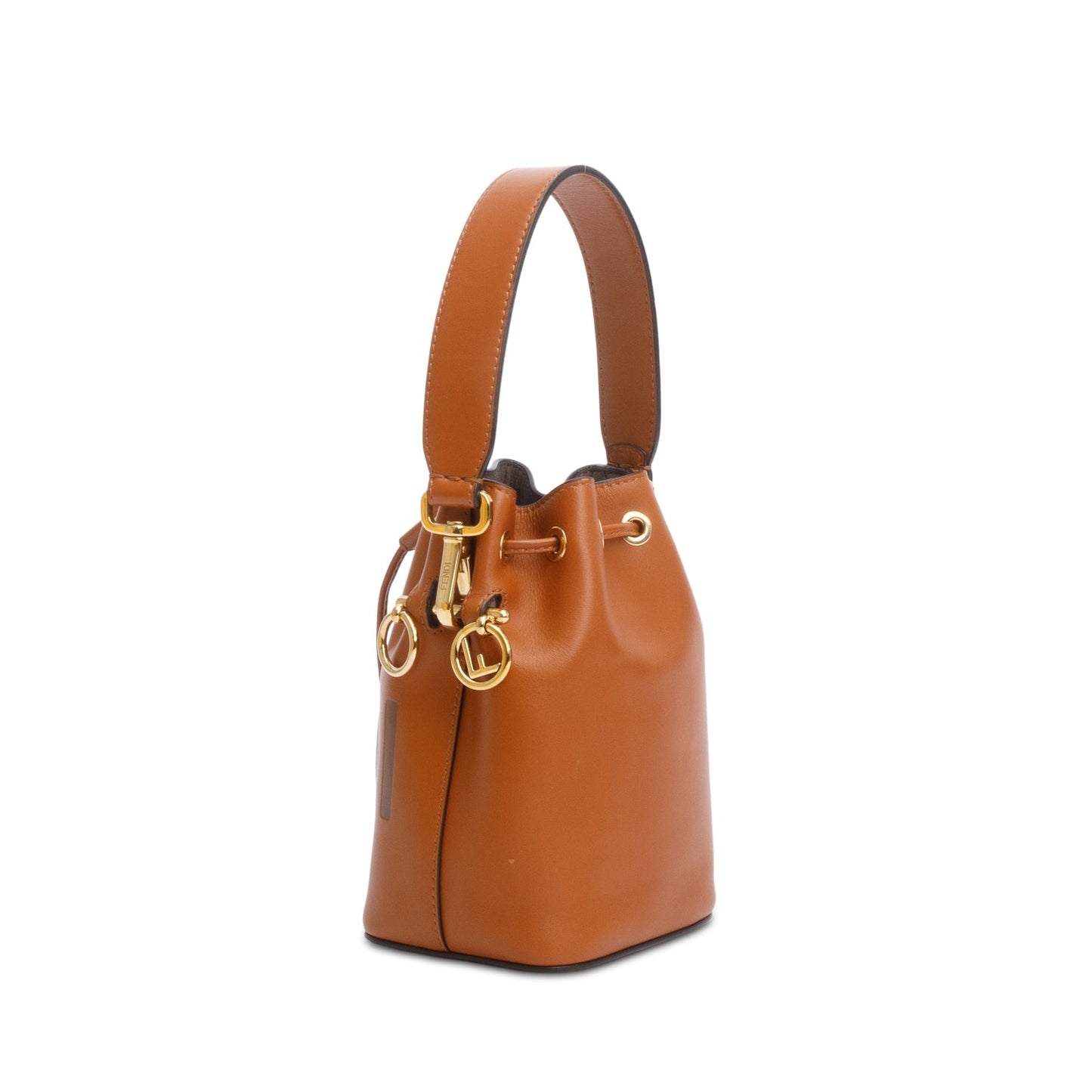Fendi 2021 Brown Vitello Fendi Logo Embossed Mini Mon Tresor Bucket Bag