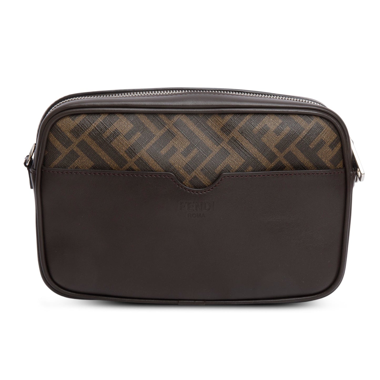 Fendi Brown Leather FF Zucca Canvas Camera Case Bag