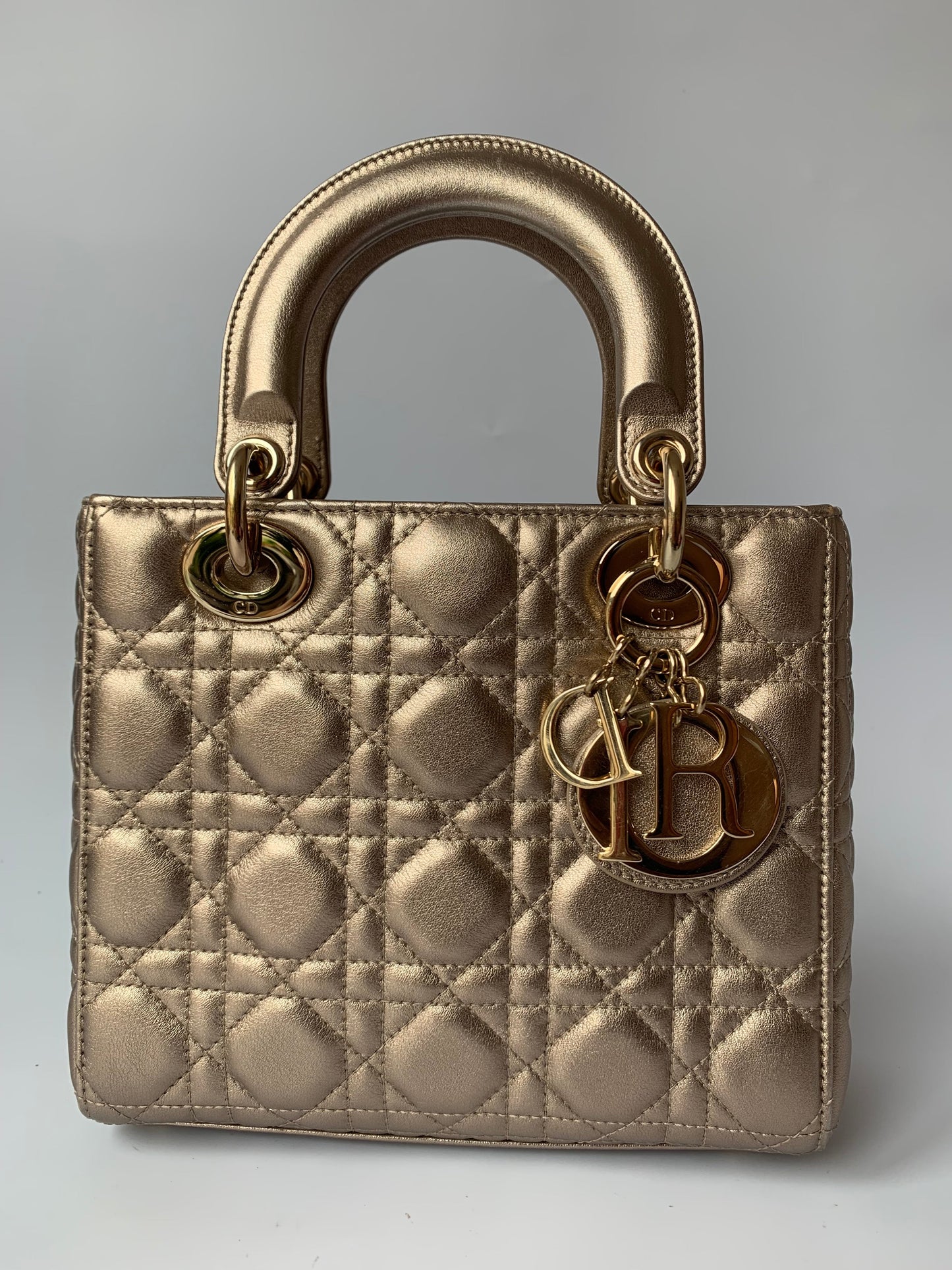 Lady Dior ABCdior Small Champagne Gold and Metallic Cannage Lambskin Handbag