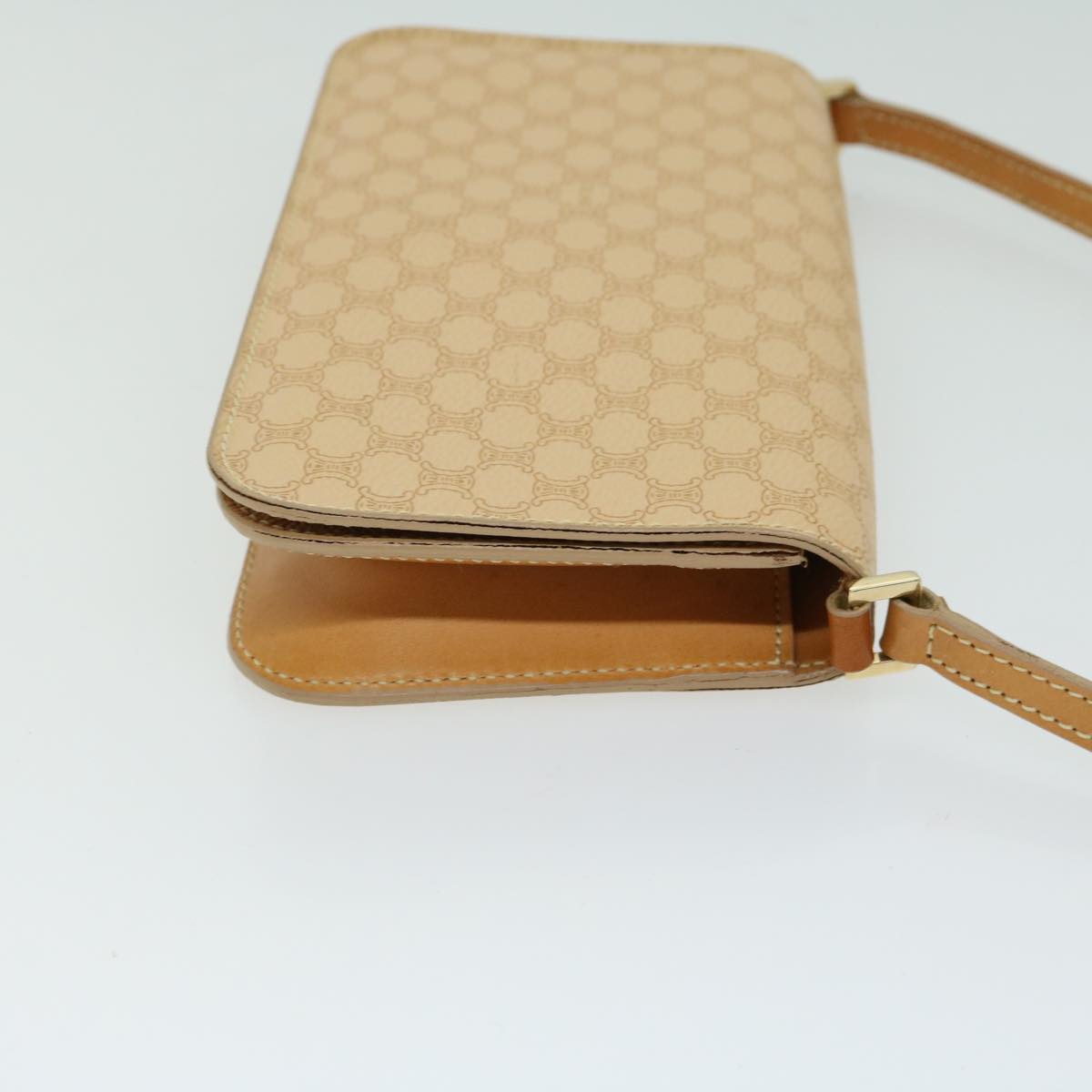 Luxury CELINE Macadam Canvas Shoulder Bag PVC Leather Beige 66415
