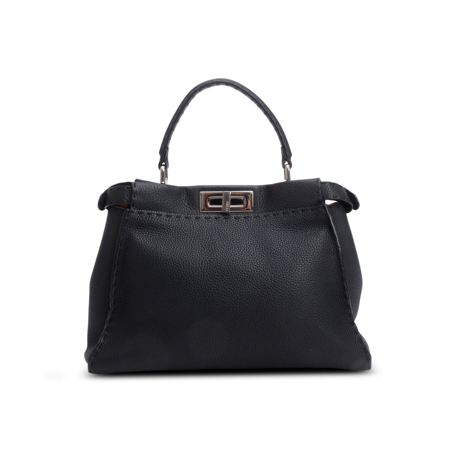Fendi Black Cuioio Romano Selleria Medium Peekaboo Iconic Satchel