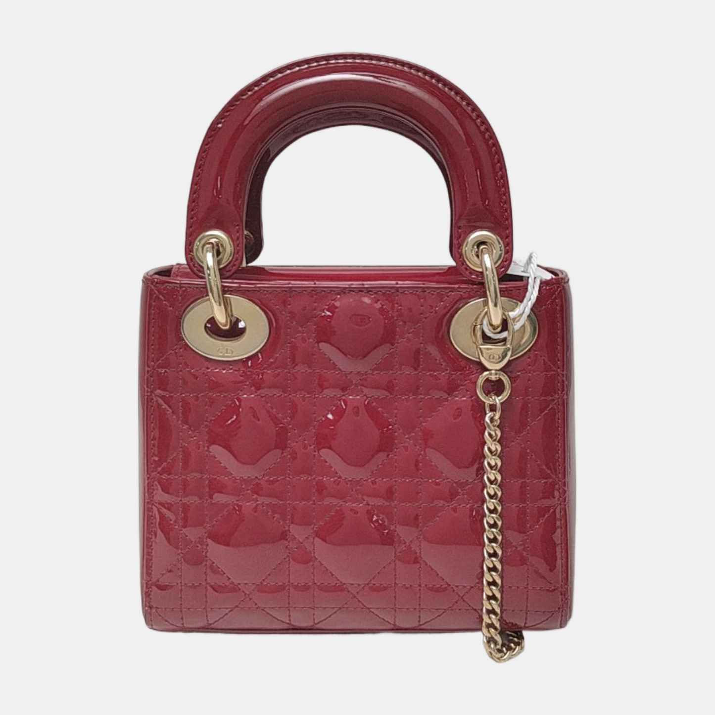 Lady Dior Mini Handbag Burgundy Red Patent Leather Gold-tone Chain Strap