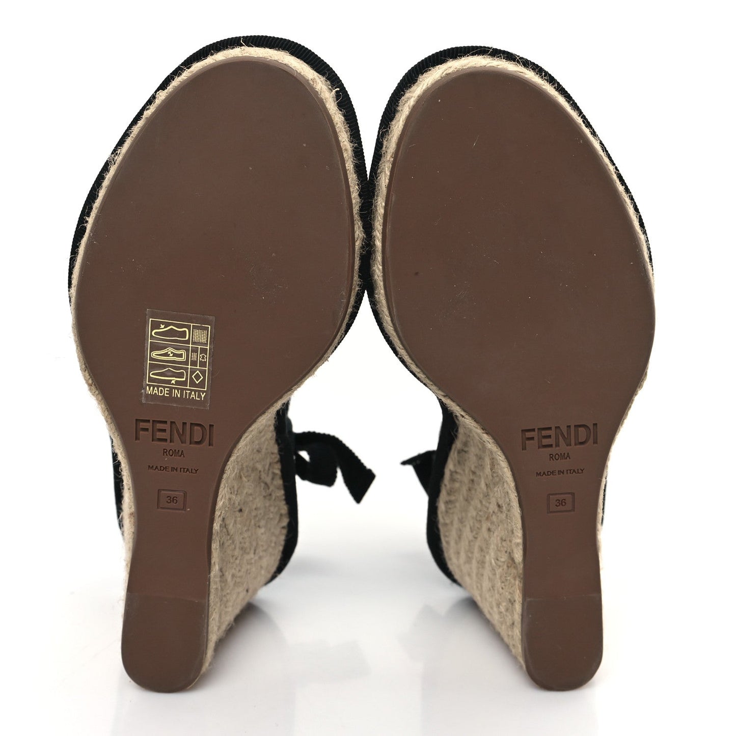 Fendi Canvas FF Embroidered Roma Ankle Wrap Wedge Espadrilles 36 Black
