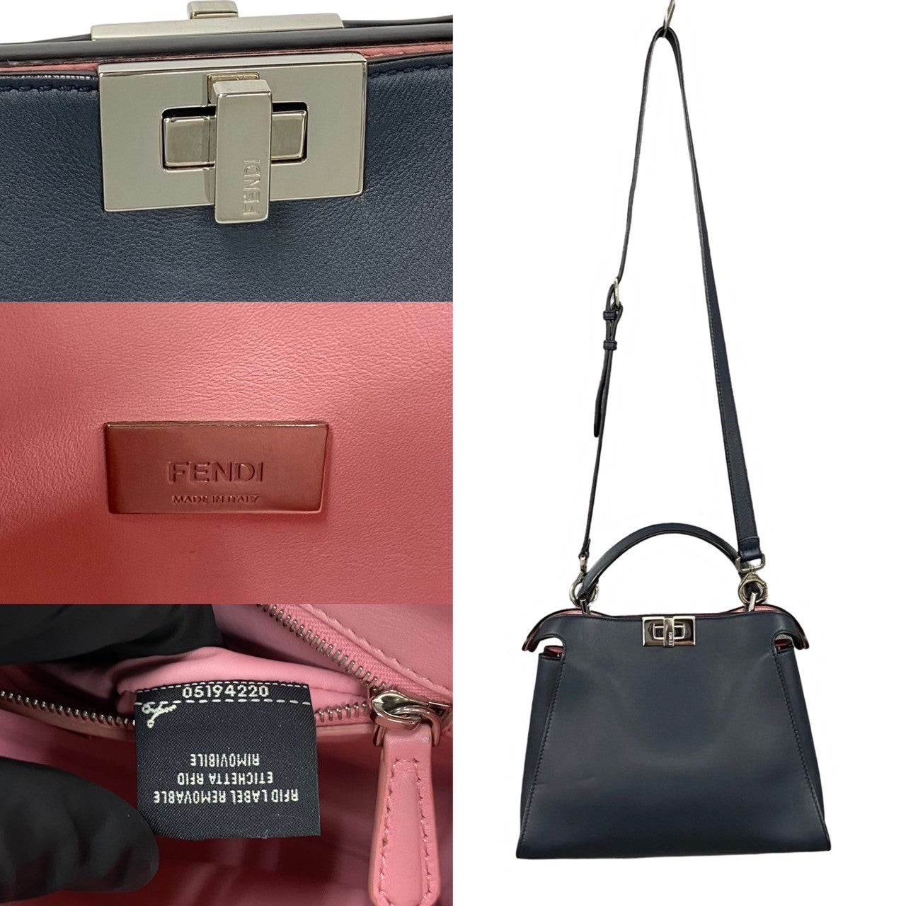 FENDI Shoulder Bag leather Navy Peekaboo Essentials Women