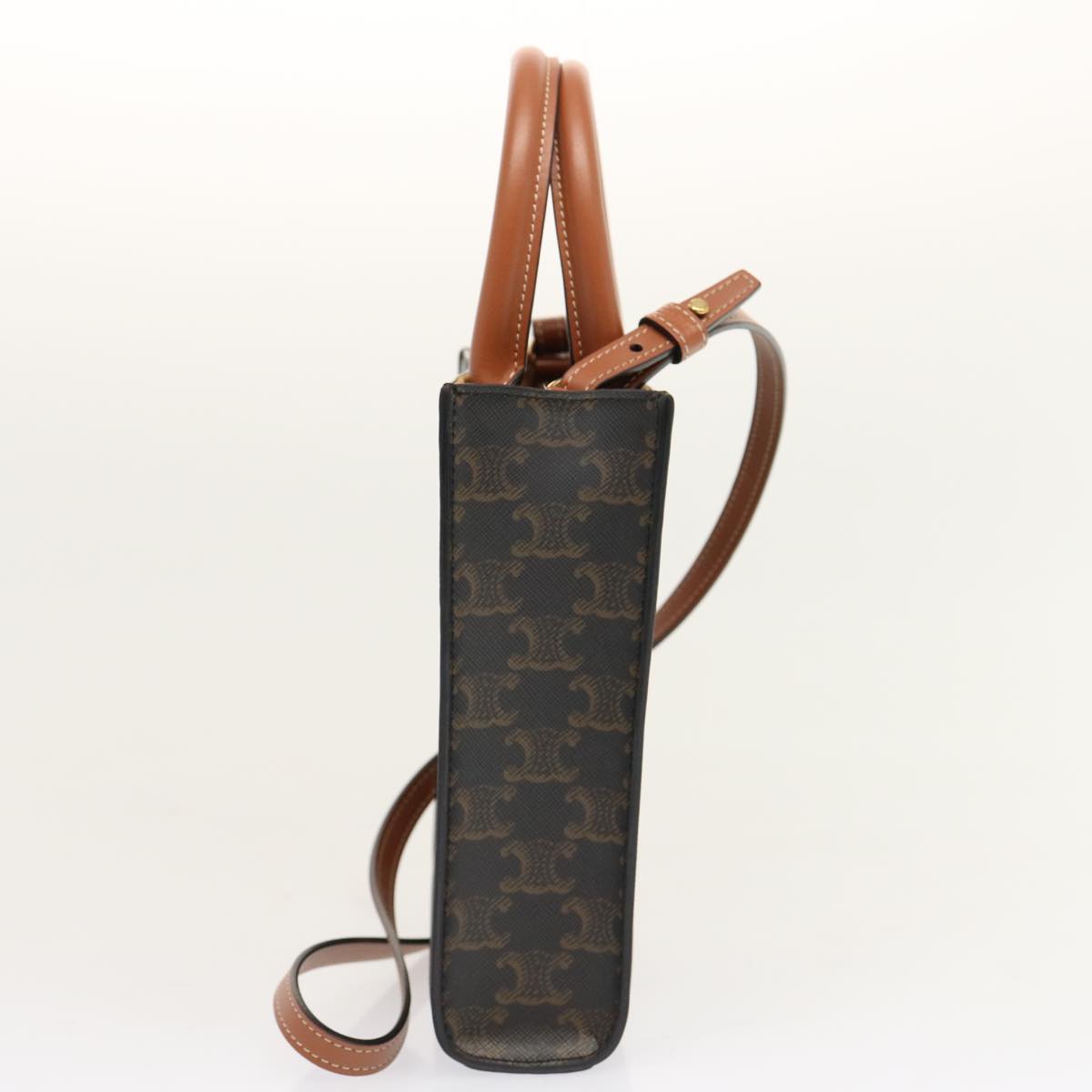 Luxury CELINE Triomphe Canvas Minibar Tical Hippo Hand Bag PVC 2way Black Auth 70260A