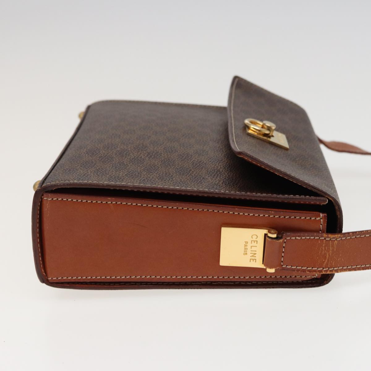 Luxury CELINE Macadam Canvas Shoulder Bag PVC Leather Brown 78221