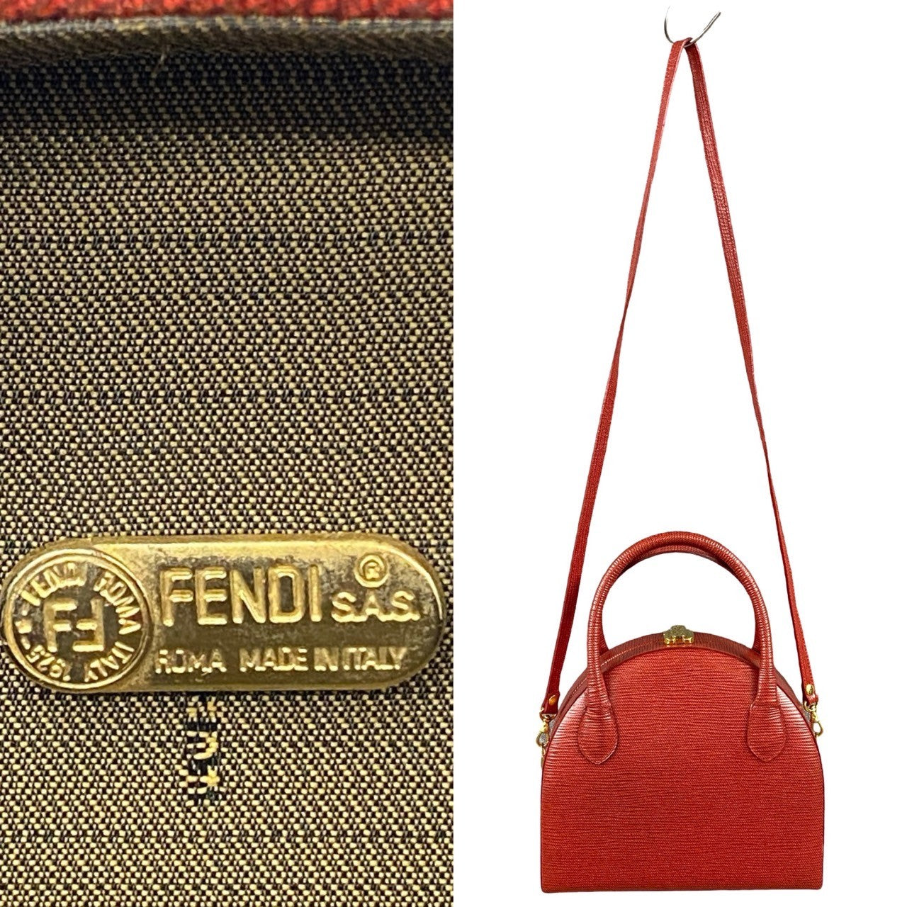 FENDI Shoulder Bag leather Red 2way Women