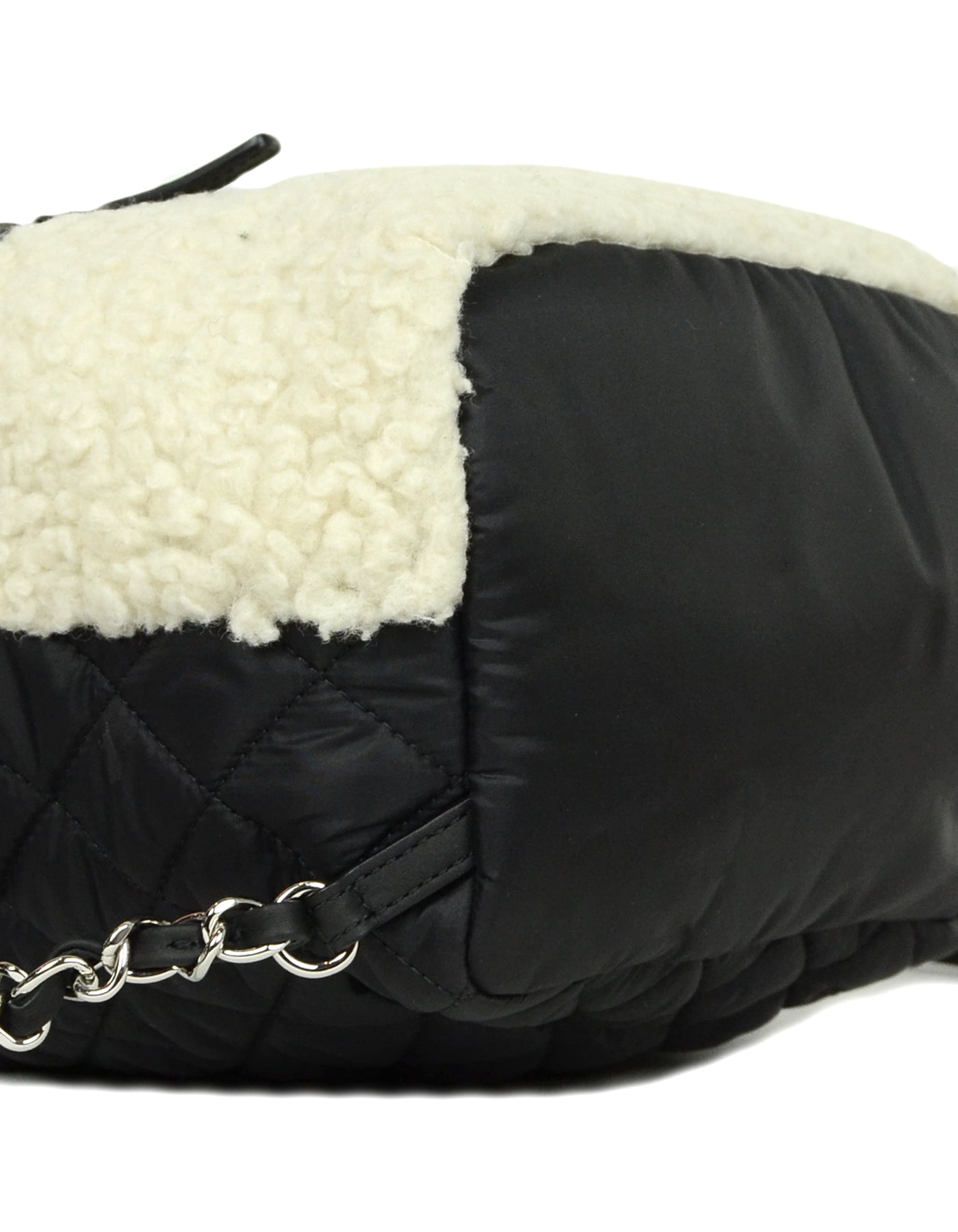 Chanel Black/Ecru Nylon & Shearling Coco Backpack - Rovelle Bags