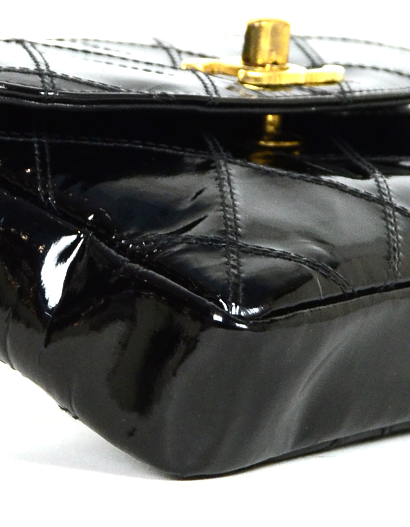 Chanel Black Patent Leather Quilted CC Handbag - Rovelle Bags