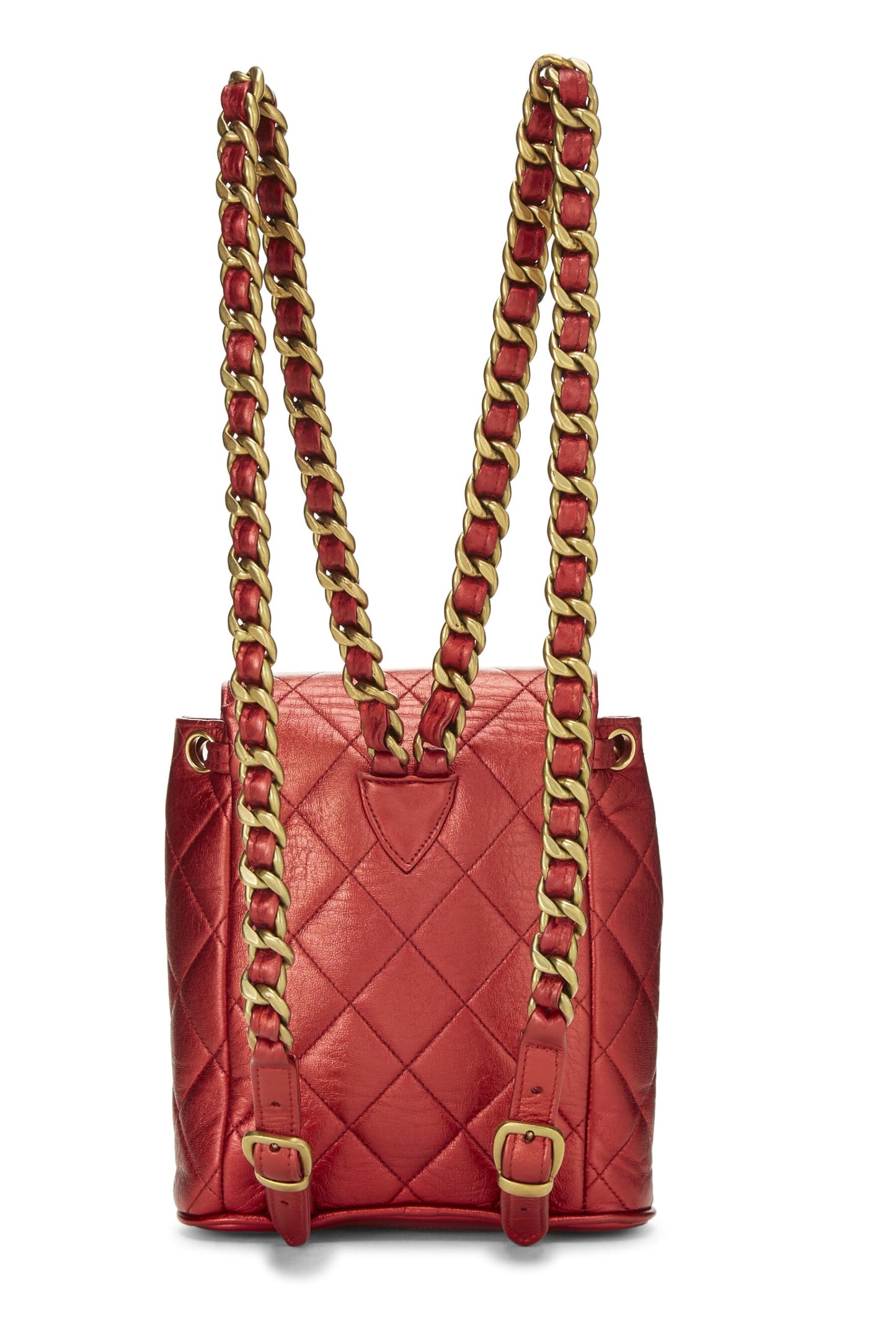 Chanel Chanel, Red Metallic Leather Classic Backpack - Rovelle Bags